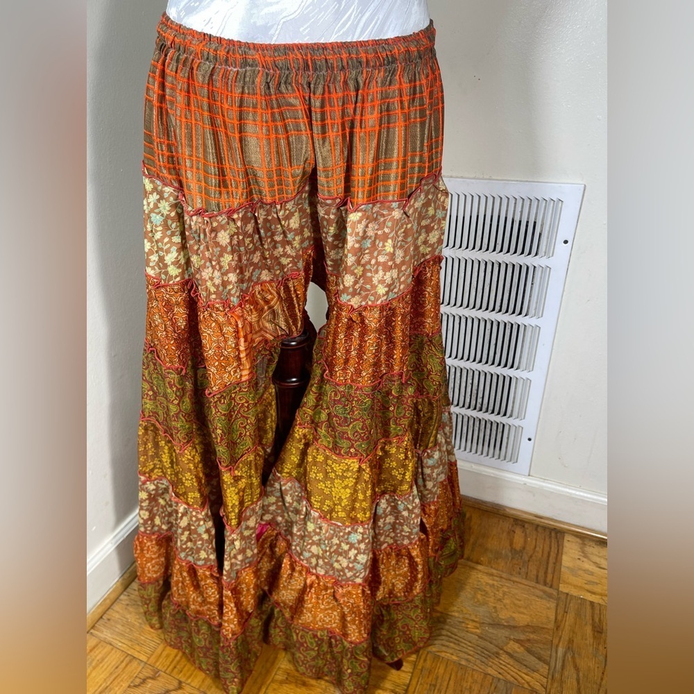 India Vintage Sari Printed Boho Gypsy Wide-Leg Palazzo Pants Trousers size OS - Picture 5 of 6